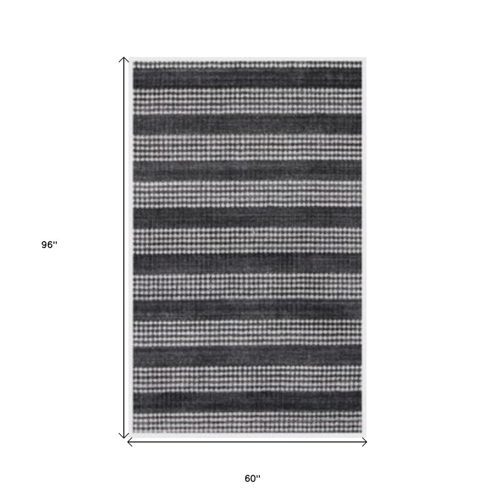 HomeRoots 5' Hand Loomed Black and White Striped Area Rug – Artisan Crafted Softness for Modern Spaces 493264