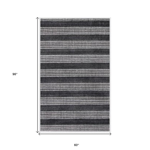 HomeRoots 5' Hand Loomed Black and White Striped Area Rug – Artisan Crafted Softness for Modern Spaces 493264