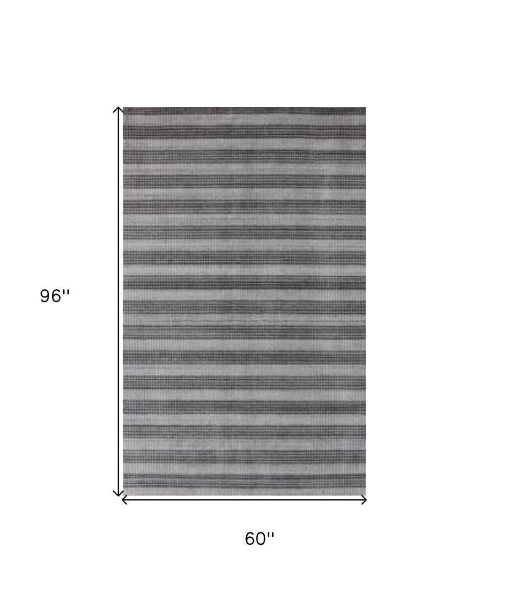 HomeRoots 5' X 10' Hand Loomed Striped Area Rug - Modern Design for Living Spaces, Bedrooms & Hallways Black, Gray 493265