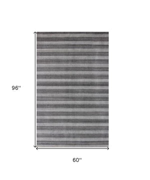 HomeRoots 5' X 10' Hand Loomed Striped Area Rug - Modern Design for Living Spaces, Bedrooms & Hallways Black, Gray 493265