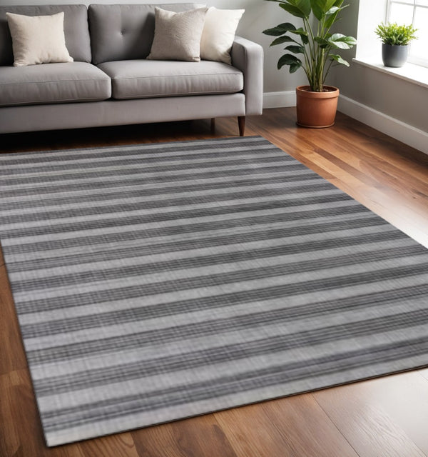 HomeRoots 5' X 10' Hand Loomed Striped Area Rug - Modern Design for Living Spaces, Bedrooms & Hallways Black, Gray 493265