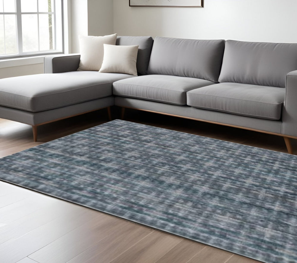 HomeRoots 8' Hand Loomed Area Rug in Blue & Charcoal - Mosaic Medallion Design for Modern Elegance & Comfort 493266