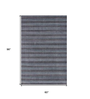 HomeRoots 5' X 10' Hand Loomed Striped Area Rug - Modern Design for Living Spaces, Bedrooms & Hallways Blue, Black 493267