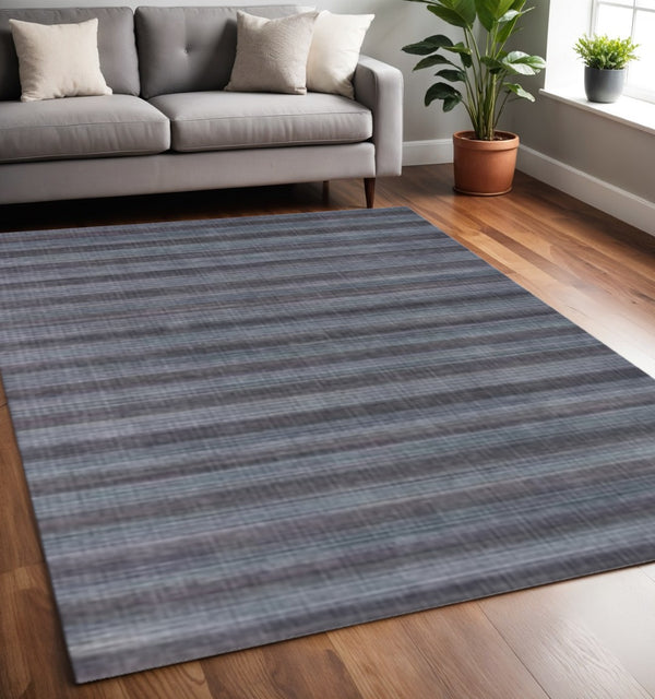 HomeRoots 5' X 10' Hand Loomed Striped Area Rug - Modern Design for Living Spaces, Bedrooms & Hallways Blue, Black 493267
