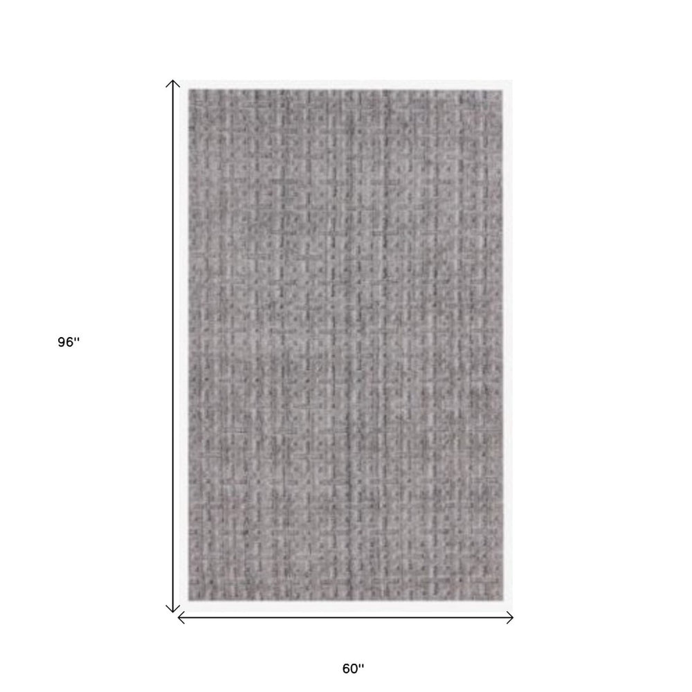 HomeRoots 5' Modern Casual Hand-Loomed Plaid Area Rug in Tan and Charcoal – Soft, Durable, Stylish Home Accent 493268
