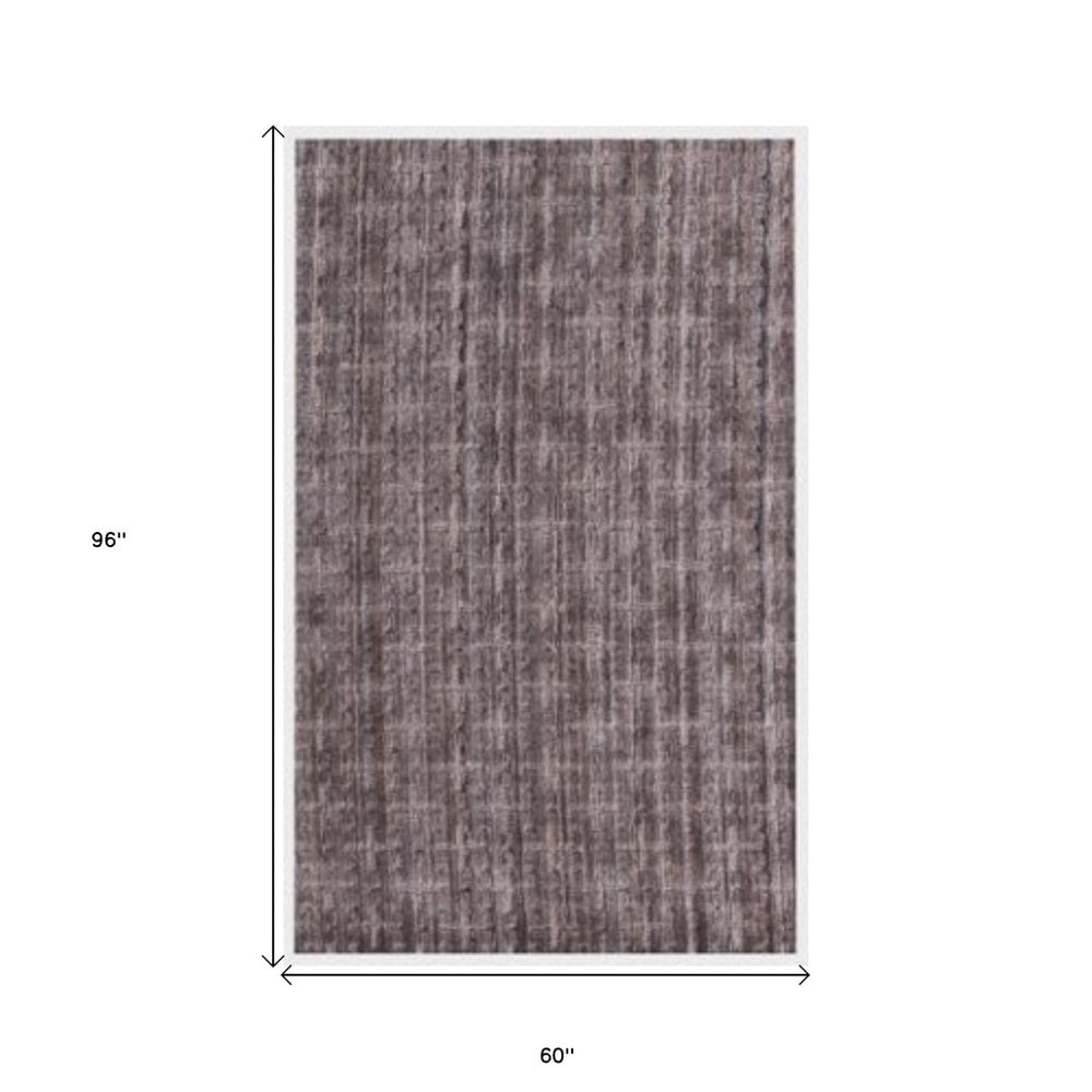 HomeRoots 5' X 8' Hand-Loomed Rust and Tan Plaid Area Rug - Artisan Crafted for Cozy, Timeless Style in Any Room 493269