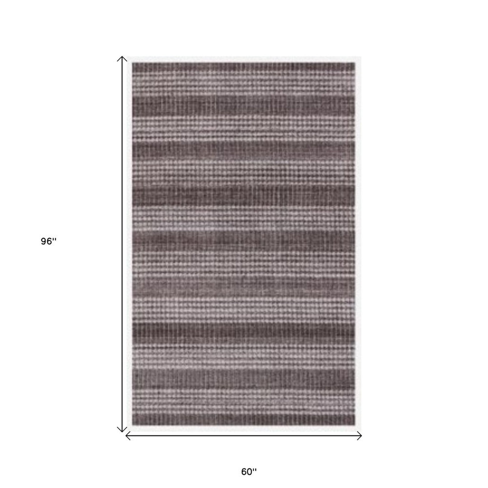 HomeRoots 5' X 8' Hand Loomed Area Rug in Rust and White Stripes – Artisanal Charm for Cozy Living Spaces 493270
