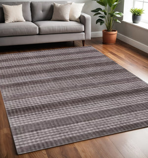 HomeRoots 5' X 8' Hand Loomed Area Rug in Rust and White Stripes – Artisanal Charm for Cozy Living Spaces 493270