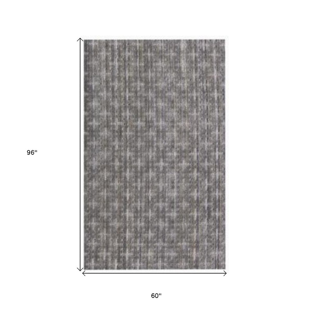 HomeRoots 5' Hand-Loomed Plaid Area Rug in Rich Brown & Dark Grey - Soft, Unique Texture for Any Space 493271