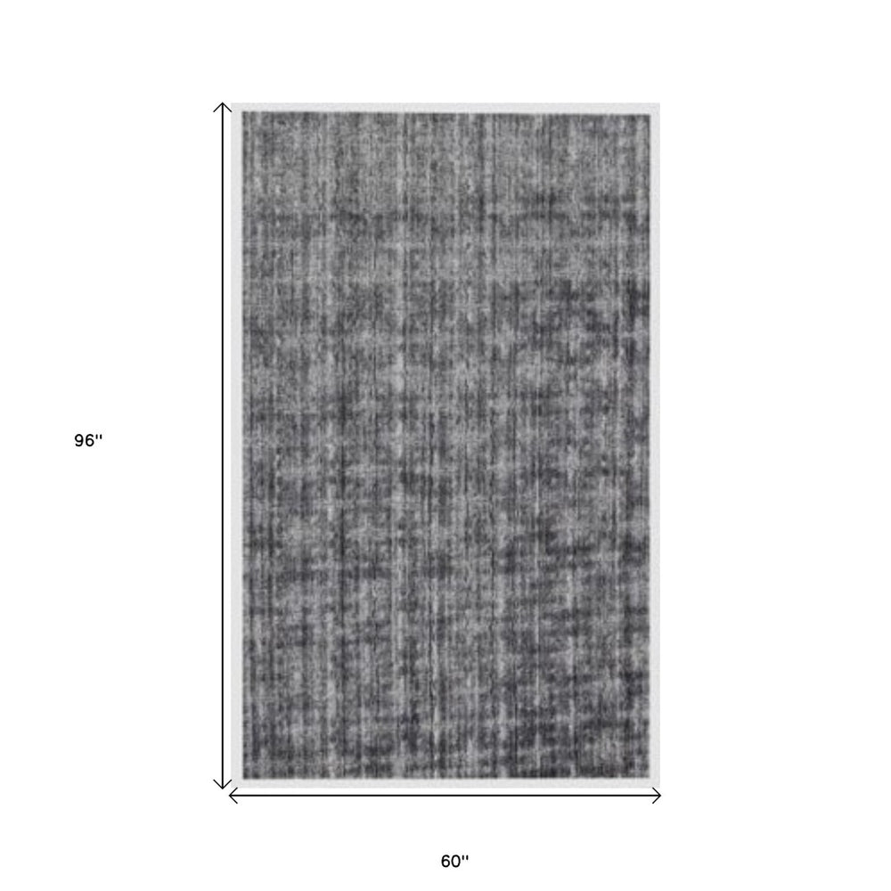 HomeRoots 5' X 8' Hand-Loomed Dark Grey & Silver Plaid Area Rug - Unique Artisan-Made Softness for Any Room 493272