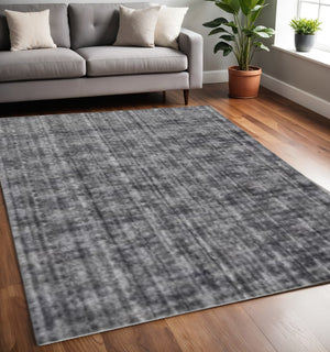 HomeRoots 5' X 8' Hand-Loomed Dark Grey & Silver Plaid Area Rug - Unique Artisan-Made Softness for Any Room 493272