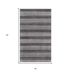 HomeRoots 5' X 8' Hand-Loomed Dark Grey and White Striped Area Rug - Artisan Crafted for Modern Elegance 493273
