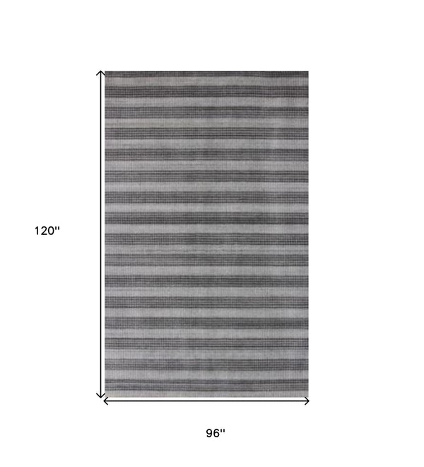 Homeroots 8' X 10' Black And Dark Grey Hand Loomed Area Rug  Viscose 493280