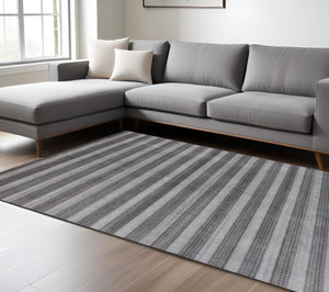 HomeRoots 8' X 10' Hand Loomed Area Rug - Artisan Crafted Viscose Design for Elegant Living Room Style Black, Dark Gray 493280