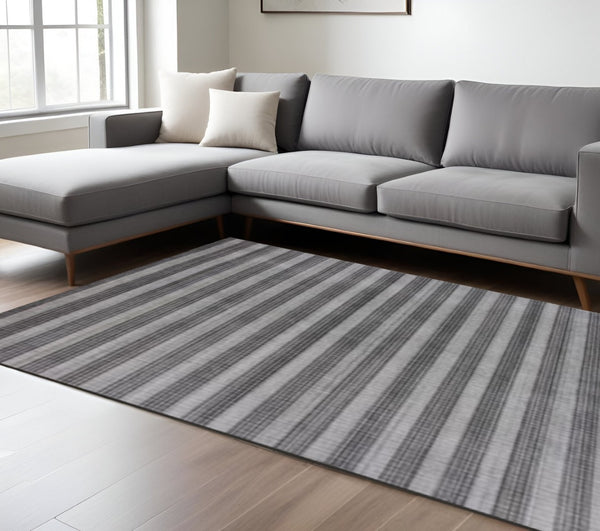 HomeRoots 8' X 10' Hand Loomed Area Rug - Artisan Crafted Viscose Design for Elegant Living Room Style Black, Dark Gray 493280