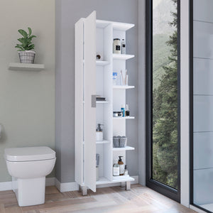 English Elm Keller Slim Linen Cabinet 63" H White – 1 Door, 9 Adjustable Shelves, Elegant Durable Storage Solution B097P199738