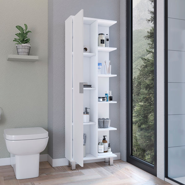 English Elm Keller Slim Linen Cabinet 63" H White – 1 Door, 9 Adjustable Shelves, Elegant Durable Storage Solution B097P199738