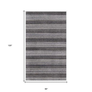 HomeRoots 8' Hand Loomed Area Rug in Dark Grey & White - Artisan Crafted Soft Viscose for Elegant Spaces 493287