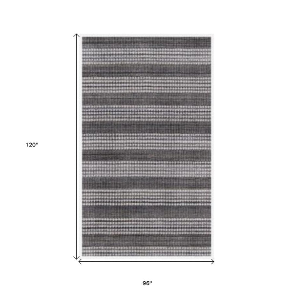 HomeRoots 8' Hand Loomed Area Rug in Dark Grey & White - Artisan Crafted Soft Viscose for Elegant Spaces 493287