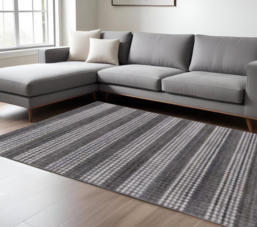 HomeRoots 8' Hand Loomed Area Rug in Dark Grey & White - Artisan Crafted Soft Viscose for Elegant Spaces 493287