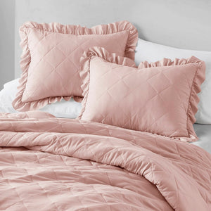 English Elm 7-piece Queen Tufted Pleated Comforter Set with Shams Bed Skirt Decorative Pillows B035P463224