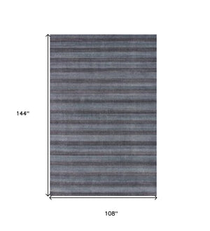 Homeroots 9' X 12' Blue And Black Hand Loomed Area Rug  Viscose 493295