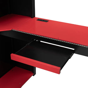 English Elm Full Size Loft Bed with Desk Blackout Curtains Rgb Lighting and Integrated Storage Black+Red LT000377AAJ