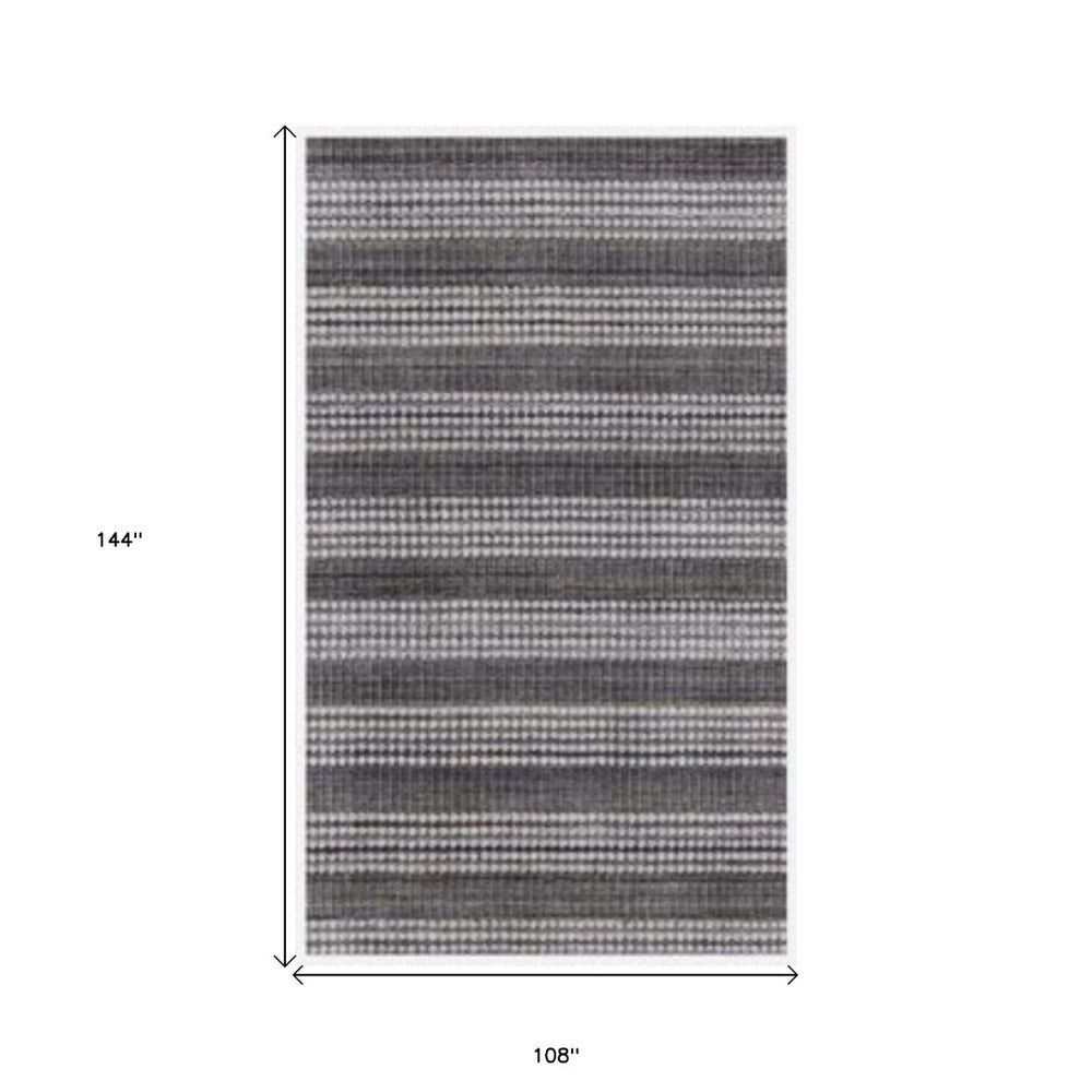 HomeRoots 9' Dark Grey and White Striped Hand Loomed Area Rug - Stylish Soft Texture for Modern Spaces, 9x12' 493302