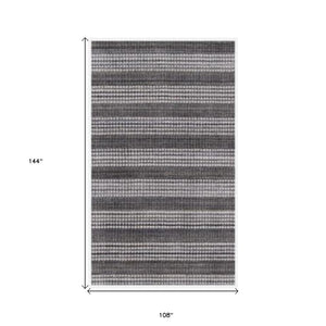 Homeroots 9' X 12' Dark Grey And White Striped Hand Loomed Area Rug  Viscose 493302