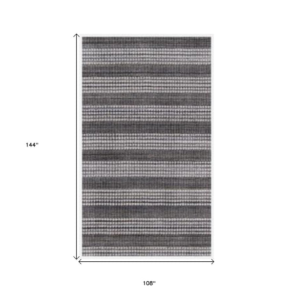 Homeroots 9' X 12' Dark Grey And White Striped Hand Loomed Area Rug  Viscose 493302
