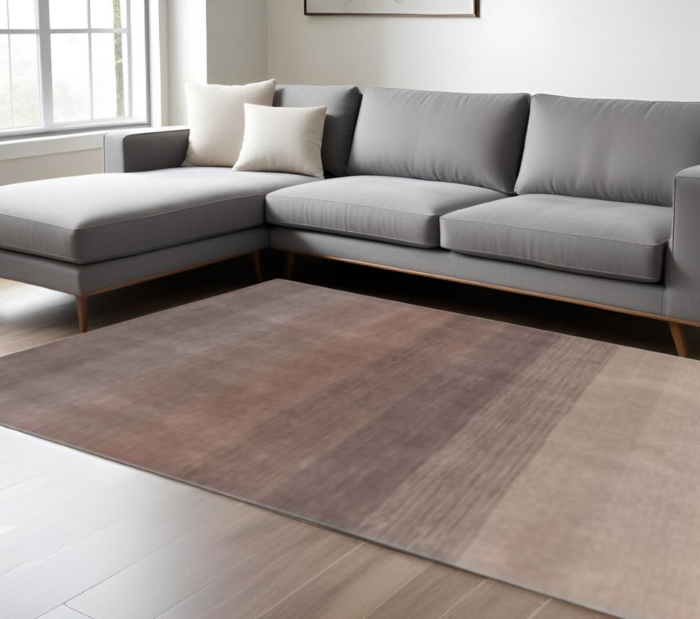 HomeRoots 9' Luxurious Ombre Area Rug in Violet Taupe and Brown – Hand-Loomed Artisan Craftsmanship for Chic Spaces 9' X 12' 493303