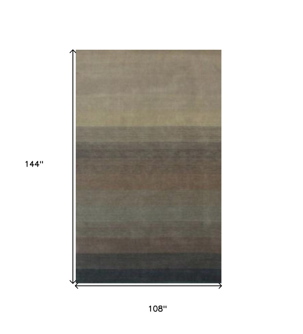 HomeRoots 8' Hand Loomed Indigo and Tan Area Rug - Artisanal Charm, Soft Viscose, Unique Textured Home Decor 9' X 12' 493305