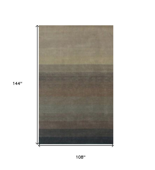 Homeroots 9' X 12' Indigo And Tan Hand Loomed Non Skid Area Rug  Viscose 493305