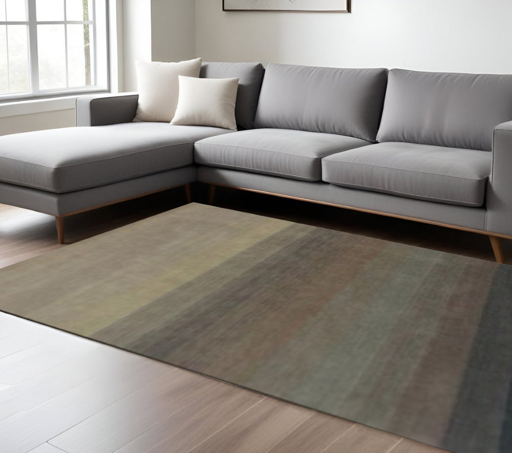 HomeRoots 8' Hand Loomed Indigo and Tan Area Rug - Artisanal Charm, Soft Viscose, Unique Textured Home Decor 9' X 12' 493305