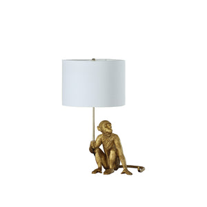 Homeroots 26" Antiqued Gold Sitting Monkey Table Lamp With White   493308