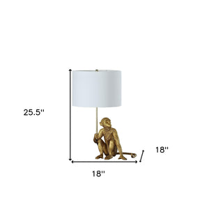 Homeroots 26" Antiqued Gold Sitting Monkey Table Lamp With White   493308