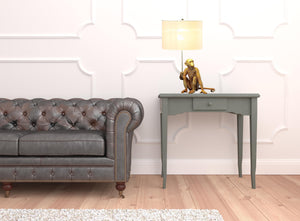 Homeroots 26" Antiqued Gold Sitting Monkey Table Lamp With White   493308