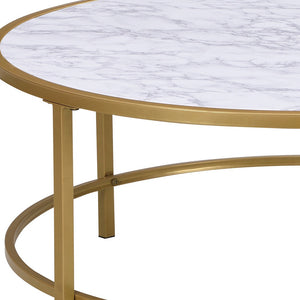 Homeroots 36" White And Gold Faux Marble And Metal Round Coffee Table   493310