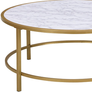 Homeroots 36" White And Gold Faux Marble And Metal Round Coffee Table   493310