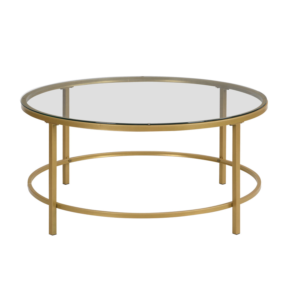 Homeroots 36" Gold And Clear Glass Round Coffee Table   493311