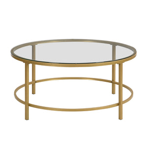 Homeroots 36" Gold And Clear Glass Round Coffee Table   493311