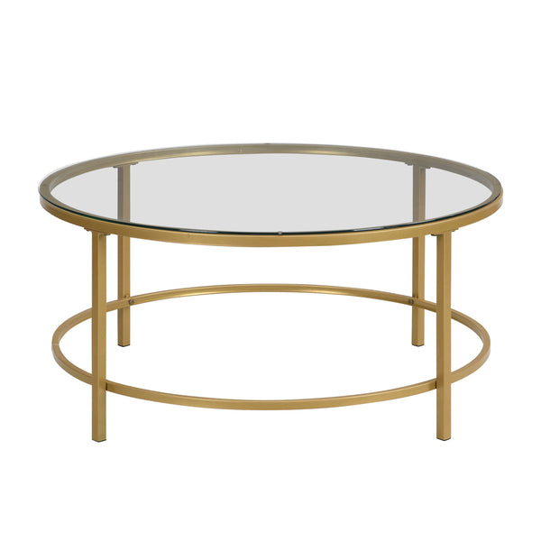 Homeroots 36" Gold And Clear Glass Round Coffee Table   493311