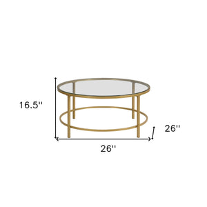 Homeroots 36" Gold And Clear Glass Round Coffee Table   493311