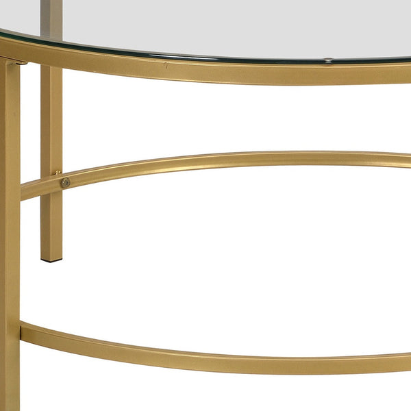 Homeroots 36" Gold And Clear Glass Round Coffee Table   493311