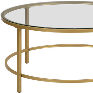 Homeroots 36" Gold And Clear Glass Round Coffee Table   493311