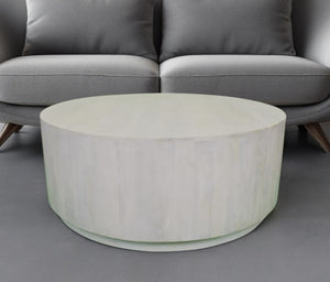 HomeRoots 42" Rustic White Solid Wood Round Coffee Table – Handcrafted Mango Wood, Distressed Finish, Versatile Design 493312