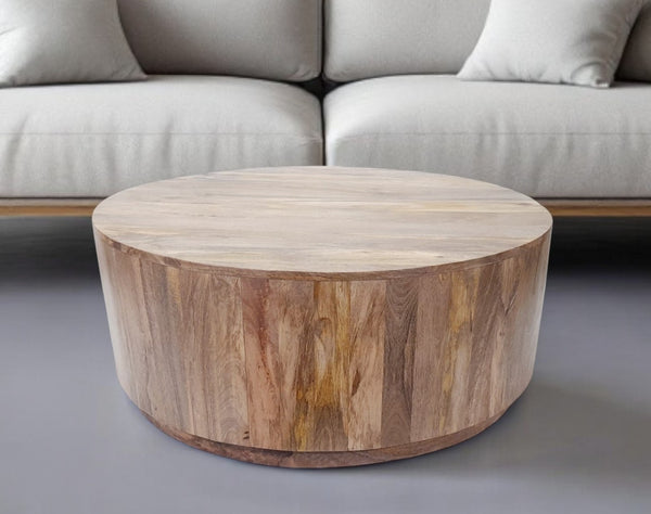 HomeRoots 42" Natural Solid Wood Round Coffee Table - Rustic Charm Meets Modern Design for Your Living Space! 493314