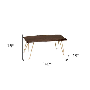 Homeroots 42" Brown And Gold Solid Wood And Iron Coffee Table   493315