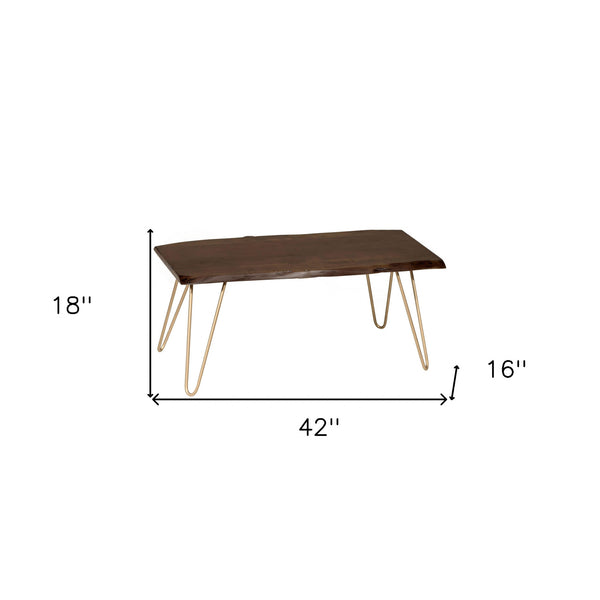 Homeroots 42" Brown And Gold Solid Wood And Iron Coffee Table   493315