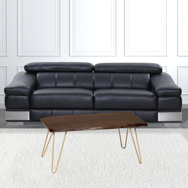 Homeroots 42" Brown And Gold Solid Wood And Iron Coffee Table   493315